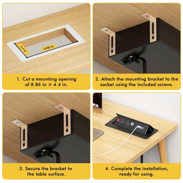 Alt view image 6 of 7 - Conference Table Power Outlets with 2 USB C PD 30W, CAT6 Port Recessed Table Power Outlets with Switch, CAT6 Cable, 2 USB-C & 2 USB-A Ports, Metal Housing, Pop-Up Design