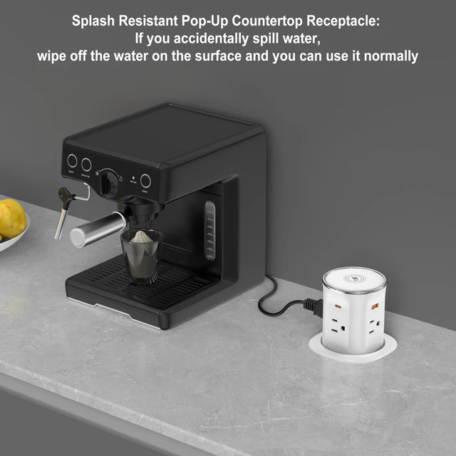 Alt view image 5 of 7 - Pop Up Outlet for Countertop 3.15-inch Desk Wire Hole Insert,9-in-1 Power Strip with 15W Wireless Charger,4 Outlets 4 USB Ports,15Amp Tamper Resistant Receptacle, ETL Listed