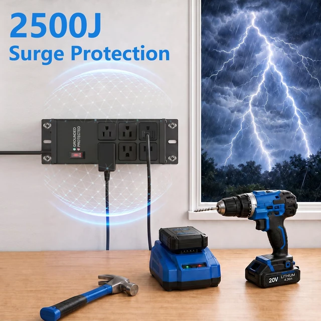 Alt view image 2 of 7 - Heavy Duty Surge Protector Power Strip Black, 6 Outlets, 6FT (Pack of 2)