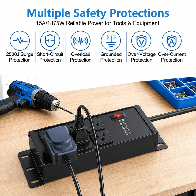Alt view image 4 of 7 - Heavy Duty Surge Protector Power Strip Black, 6 Outlets, 6FT (Pack of 2)