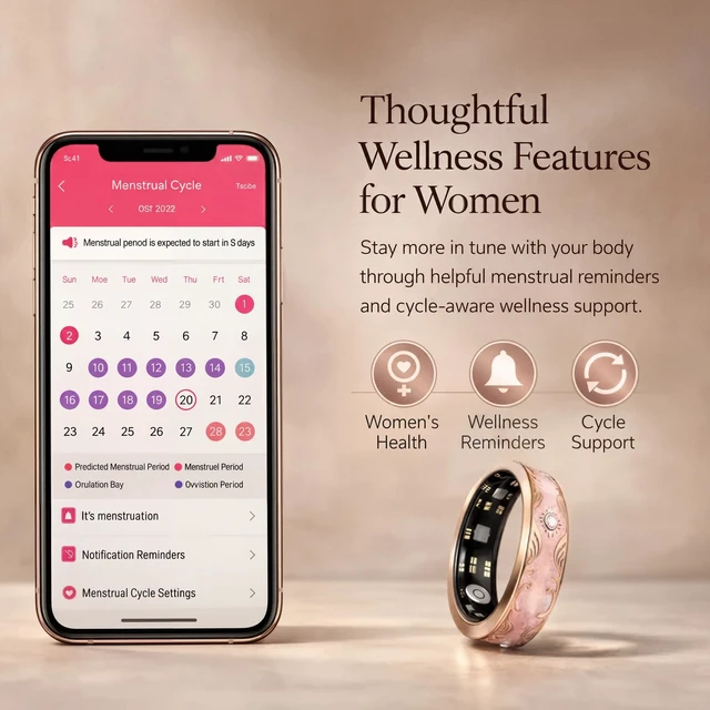 Alt view image 5 of 7 - Smart Ring for Women, Sleep Tracker and Health Ring with Heart Rate, SpO2, HRV, Multi-Sport Tracking, IP68 Waterproof, Jewelry-Inspired Design, No Subscription, for iOS and Android (Pink, 8#)