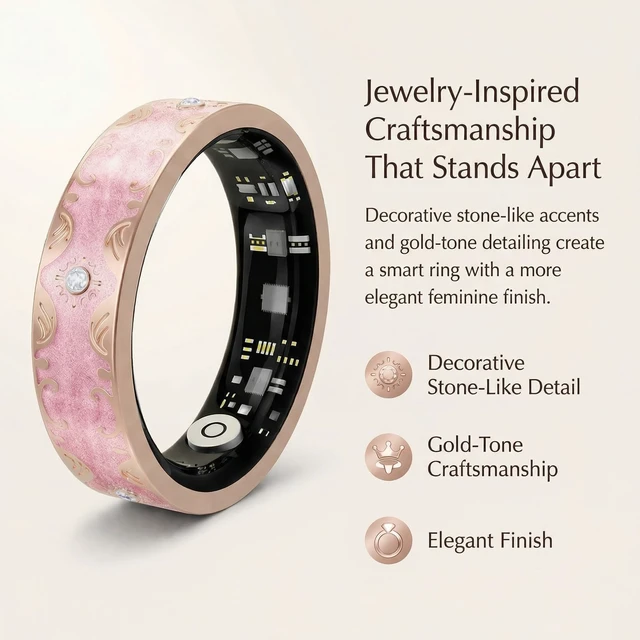 Alt view image 3 of 7 - Smart Ring for Women, Sleep Tracker and Health Ring with Heart Rate, SpO2, HRV, Multi-Sport Tracking, IP68 Waterproof, Jewelry-Inspired Design, No Subscription, for iOS and Android (Pink, 8#)