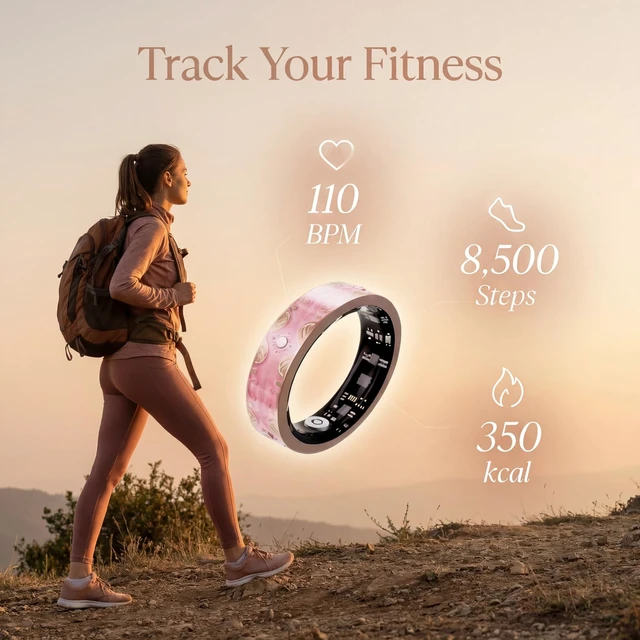 Alt view image 6 of 7 - Smart Ring for Women, Sleep Tracker and Health Ring with Heart Rate, SpO2, HRV, Multi-Sport Tracking, IP68 Waterproof, Jewelry-Inspired Design, No Subscription, for iOS and Android (Pink, 8#)