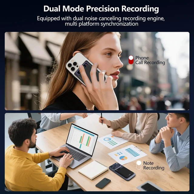Alt view image 2 of 7 - AI Voice Recorder, Pocket AI Recorder with Transcribe & Summarize, AI Noise Cancellation Technology, 64GB Memory, 35 Hours Recording, App Control, Supports 152 Languages for Lectures, Meetings, Calls