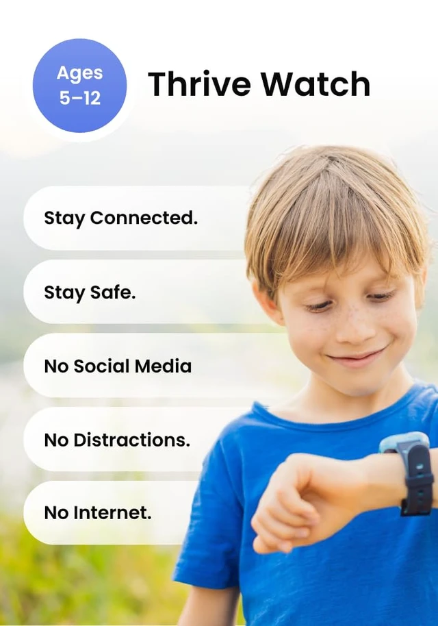 Alt view image 2 of 7 - Thrive Kids Smart Watch Safe Phone Watch with GPS, Calling & Texting School Mode, Activity Tracking Parental Controls SOS & Safety Alerts (Monthly Plan Required)