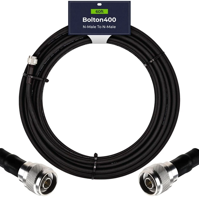 Main image of Bolton400 Coaxial Cable 60ft Black, N Male to N Male - LMR®400 Equivalent Heavy-Duty Ultra-Low-Loss 50-Ohm Design for Signal Boosters, Antennas and Networking Equipment in Residential & Commercial