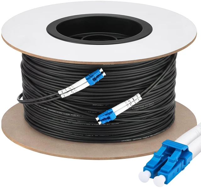 Main image of 656ft (200 Meters) Fiber Lc to Lc Outdoor Armored Fiber Optic Internet Cable 9/125um Single Mode Duplex Cable Jumper, Compatible with OS1/OS2, Low Friction LSZH, Black
