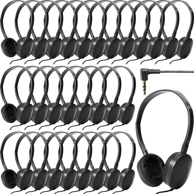 Main image of Flutesan 30 Pack Wired Headphones, Adjustable On Ear Headphones, Black | with Stereo, Earbuds for Schools, Laptop, Travel, Plane, Tablet