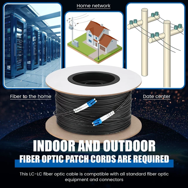 Alt view image 4 of 6 - 656ft (200 Meters) Fiber Lc to Lc Outdoor Armored Fiber Optic Internet Cable 9/125um Single Mode Duplex Cable Jumper, Compatible with OS1/OS2, Low Friction LSZH, Black
