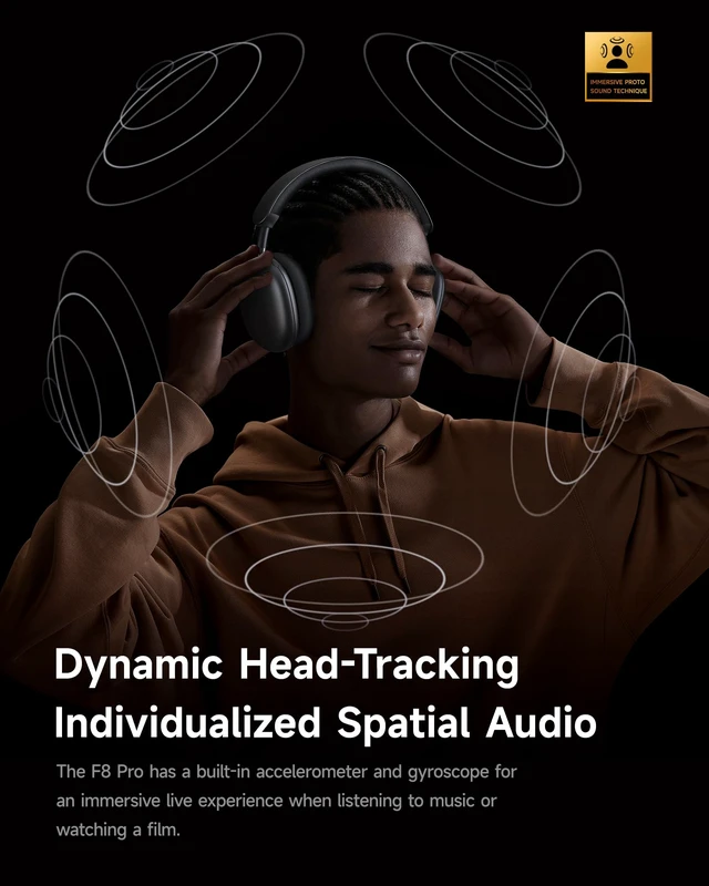 Alt view image 2 of 7 - F8 Pro Hybrid Active Noise Cancelling Bluetooth Headphones Deep Grey 140H Playtime, Head Tracking, Customizable Sound, Multiple Modes, Multipoint, Built-in Mic, Wireless Over-Ear, Travel, Office