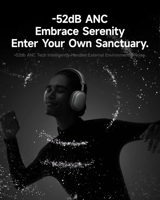 Alt view image 3 of 7 - F8 Pro Hybrid Active Noise Cancelling Bluetooth Headphones Deep Grey 140H Playtime, Head Tracking, Customizable Sound, Multiple Modes, Multipoint, Built-in Mic, Wireless Over-Ear, Travel, Office