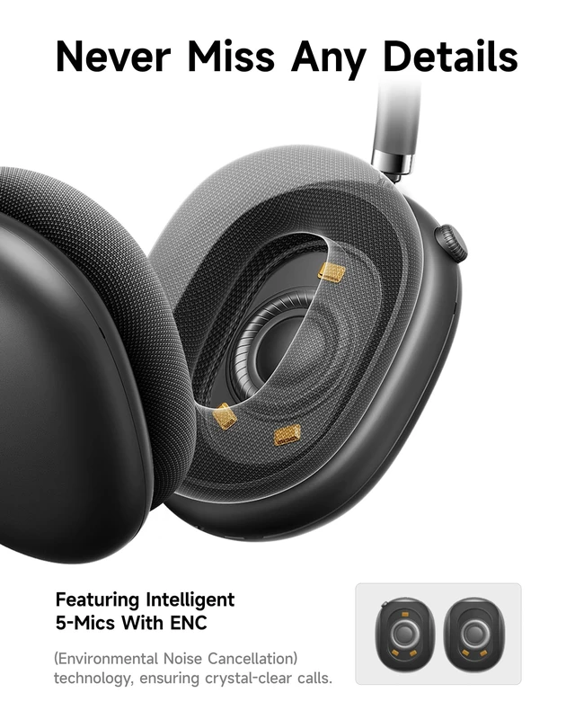 Alt view image 6 of 7 - F8 Pro Hybrid Active Noise Cancelling Bluetooth Headphones Deep Grey 140H Playtime, Head Tracking, Customizable Sound, Multiple Modes, Multipoint, Built-in Mic, Wireless Over-Ear, Travel, Office