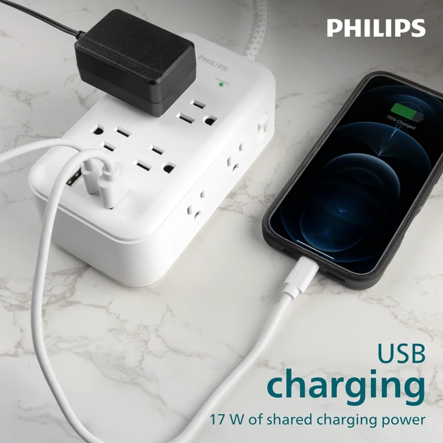 Alt view image 5 of 6 - Surge Protector Power Strip with USB Ports 6 Ft Braided Extension Cord, 3120 Joules, 8 Outlet Extender (Wide Spaced), 2 USB-A, 1 USB-C, Flat Plug, ETL Safety Listed