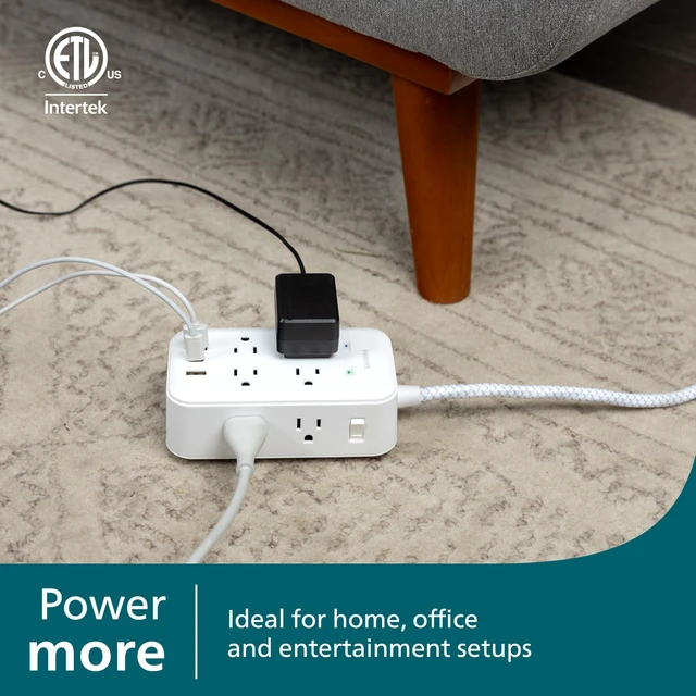 Alt view image 4 of 6 - Surge Protector Power Strip with USB Ports 6 Ft Braided Extension Cord, 3120 Joules, 8 Outlet Extender (Wide Spaced), 2 USB-A, 1 USB-C, Flat Plug, ETL Safety Listed