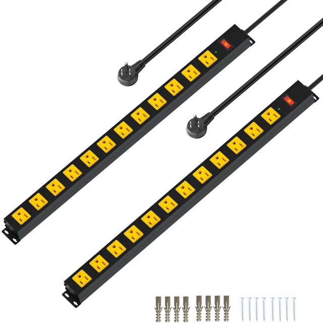 Main image of Metal 12 Outlet Mountable Power Strip, 2100J Surge Protector with Heavy Duty 6ft Extension Cord, Wide Spaced and Wall Mount Metal Powerstrip for Garage, Desk, Industrial, Shop and Indoor (6ft - 2Pack)