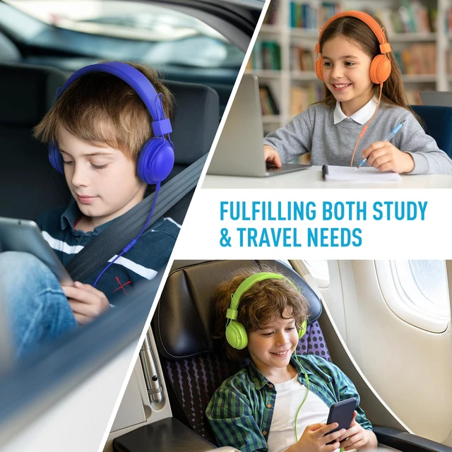 Alt view image 5 of 7 - Kids Headphones Bulk 10-Pack for K-5 Class Library Online Learning School Headphones with Mic HD, 85dB Volume Limit, SharePort, Stickers, 3.5mm Jack for Library/Computer/Chromebook-Multicolor