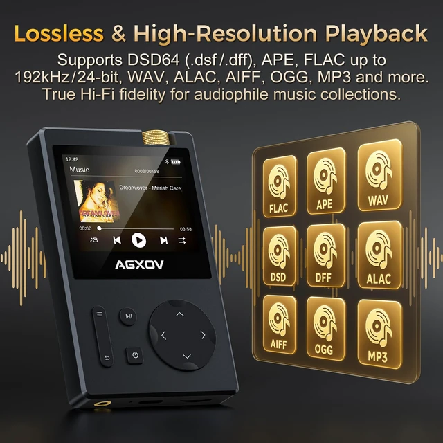 Alt view image 3 of 7 - HiFi MP3 Player with Hi-Res Lossless Audio, Bluetooth 5.3 Portable Music Player, 64GB Memory, 3.5mm Balanced Output, Long Battery Life for High-End HeadphonesUP to 256GB