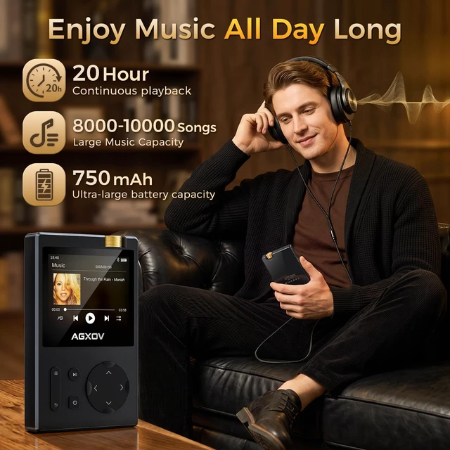 Alt view image 6 of 7 - HiFi MP3 Player with Hi-Res Lossless Audio, Bluetooth 5.3 Portable Music Player, 64GB Memory, 3.5mm Balanced Output, Long Battery Life for High-End HeadphonesUP to 256GB