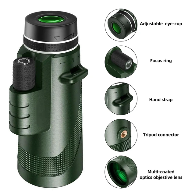 Alt view image 2 of 7 - 40X60 High Power Monocular Telescope with Tripod & Phone Adapter, HD Low Light Vision for Adults, Perfect for Wildlife Watching, Hiking, Camping and Sporting Events