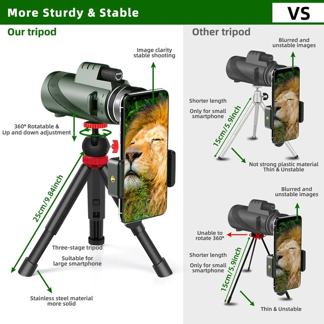 Alt view image 3 of 7 - 40X60 High Power Monocular Telescope with Tripod & Phone Adapter, HD Low Light Vision for Adults, Perfect for Wildlife Watching, Hiking, Camping and Sporting Events
