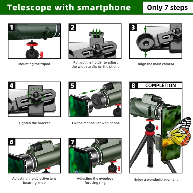Alt view image 7 of 7 - 40X60 High Power Monocular Telescope with Tripod & Phone Adapter, HD Low Light Vision for Adults, Perfect for Wildlife Watching, Hiking, Camping and Sporting Events