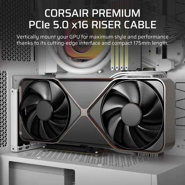 Alt view image 2 of 7 - Premium PCIe 5.0 x16 175mm Riser Cable Ultra-Flexible, Durable, Easy to Install White