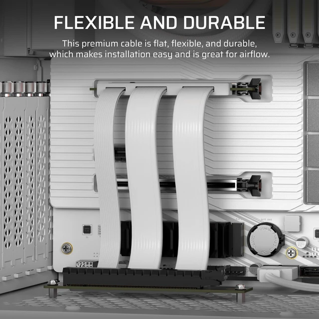 Alt view image 3 of 7 - Premium PCIe 5.0 x16 175mm Riser Cable Ultra-Flexible, Durable, Easy to Install White