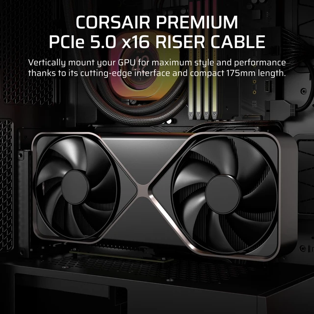 Alt view image 2 of 7 - Premium PCIe 5.0 x16 175mm Riser Cable Black Ultra-Flexible, Durable, Easy to Install