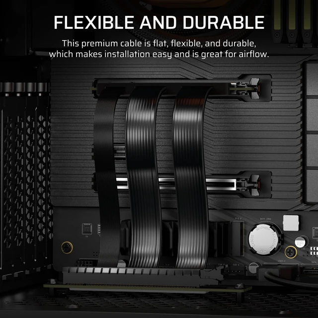 Alt view image 3 of 7 - Premium PCIe 5.0 x16 175mm Riser Cable Black Ultra-Flexible, Durable, Easy to Install