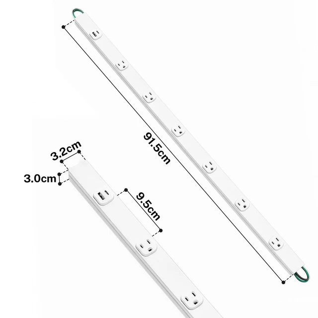Alt view image 2 of 7 - Under Cabinet Power Strip Hardwire, 6 Tamper Resistant Outlets with 2 USB, Full-Metal Hardwired, Linkable, Power Strip for Conference Tables workbenches, ETL Listed, 15A, White
