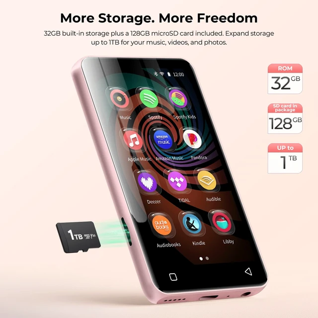 Alt view image 5 of 7 - G3 MP3 Player with Bluetooth and WiFi, 160G Player with Spotify Music Player with Pandora 4" Touch Screen, Parental Controls for Kids, Android MP4 MP3 with Audible,Spotify Kids (Pink+White)