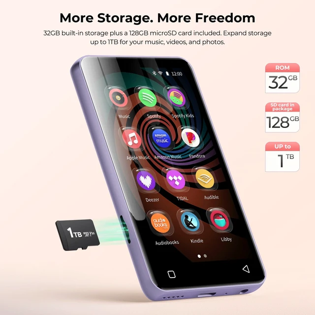 Alt view image 5 of 7 - G3 MP3 Player with Bluetooth and WiFi, 160G Player with Spotify Music Player with Pandora 4" Touch Screen, Parental Controls for Kids, Android MP4 MP3 with Audible,Spotify Kids (Purple)
