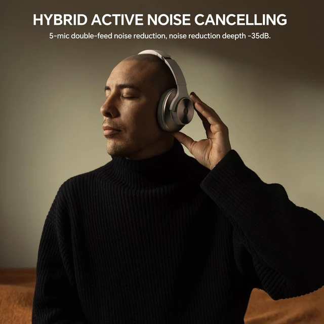 Alt view image 2 of 7 - Focus A10 Wireless Active Noise Cancelling Headphones, Multipoint Hybrid ANC, 62H playtime, multipoint Bluetooth, USB-C charging and 3.5mm wired mode for travel, work and daily listening