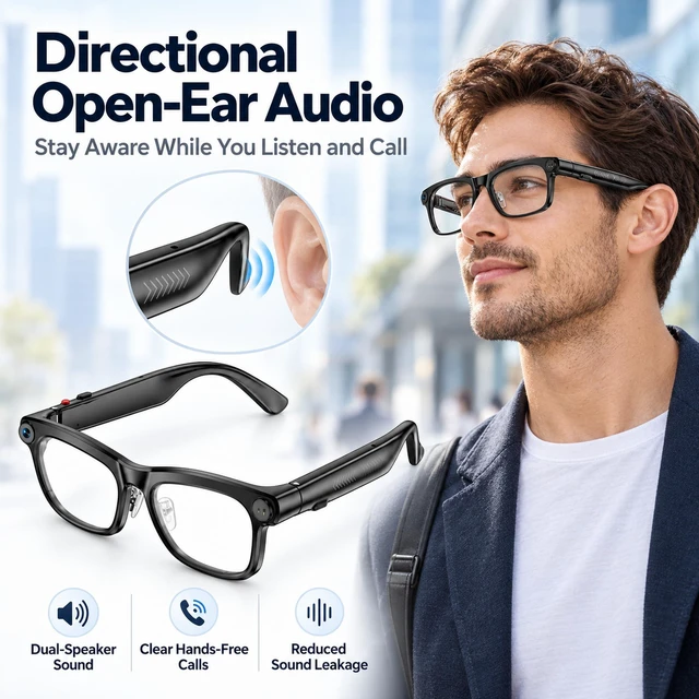 Alt view image 4 of 7 - AI Smart Glasses with Camera, 4K Video & Real-Time Translation 4K video recording glasses, 8MP photos, EIS Anti-Shake, Chatgpt, HD calls, open-ear audio, 42g frame, IP65