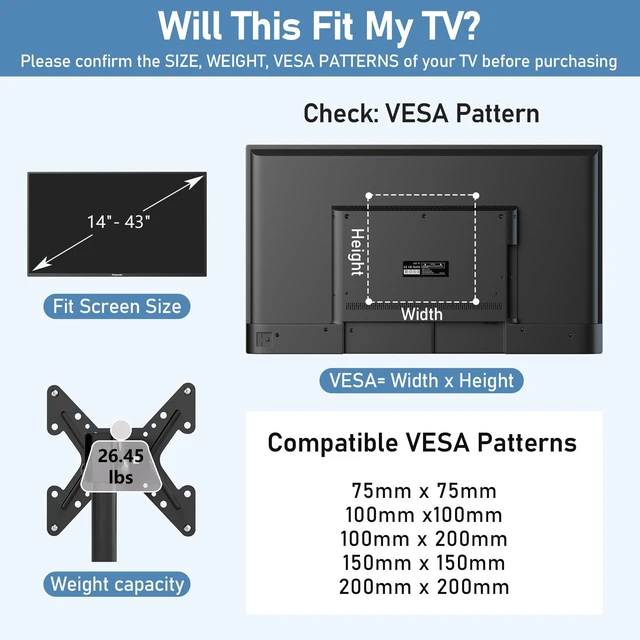 Alt view image 3 of 7 - 360° Rotation Monitor Floor TV Stand with VESA Mount for 14-43 Inch TV Extra Tall Height Adjustable TV Stand with Steel Flat Base, Universal Vertical Freestanding Pole for Corner, Office, Home