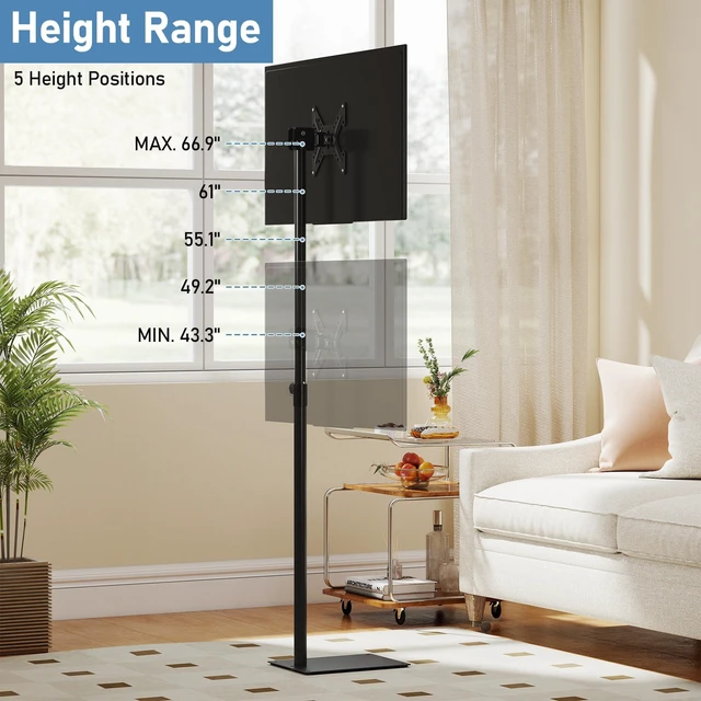 Alt view image 6 of 7 - 360° Rotation Monitor Floor TV Stand with VESA Mount for 14-43 Inch TV Extra Tall Height Adjustable TV Stand with Steel Flat Base, Universal Vertical Freestanding Pole for Corner, Office, Home
