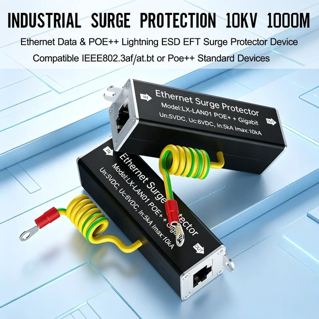 Alt view image 2 of 7 - 2 Pack 10/100/1000Mbps PoE++ Surge Protector, 10KV Lightning Arrestor with GDT, 120W RJ45 Adapter, Metal Shielded, CAT5/CAT6 LAN Protection, Wide Temperature, Flange Mount