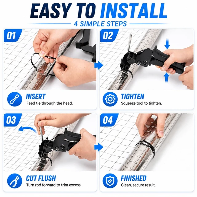 Alt view image 5 of 7 - Stainless Steel Cable Tie Gun Kit, 500PCS 12" Black Metal Zip Ties Heavy Duty & UV Resistant, 200lbs Tensile Strength, Adjustable Cutting Tool for Fencing, Exhaust Wrap & Automotive