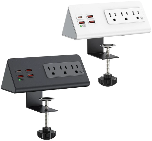 Main image of Nightstand Charging Station, Nightstand Edge Power Strip with 3 AC Outlets, 4 Fast Charging USB Ports, Connect 6.56FT Flat Plug, Desk Surge Protector for Office Home Hotel, 2-Pack(Black/White)
