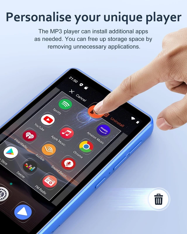 Alt view image 2 of 7 - 80GB MP3 Player with Bluetooth and WiFi, Android Spotify Music Player for Pandora, Music, Audible. 4.02" Touchscreen, Speaker, Supports Play Store,Up to 512GB
