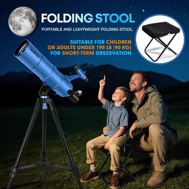 Alt view image 2 of 7 - Telescope for Kids & Adults, 90mm Aperture 550mm Astronomical Professional Telescope for Adults High Powered, Portable Travel Telescopes for Beginners with Tripod & Adapter, Bag, Folding Stool