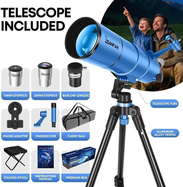 Alt view image 5 of 7 - Telescope for Kids & Adults, 90mm Aperture 550mm Astronomical Professional Telescope for Adults High Powered, Portable Travel Telescopes for Beginners with Tripod & Adapter, Bag, Folding Stool
