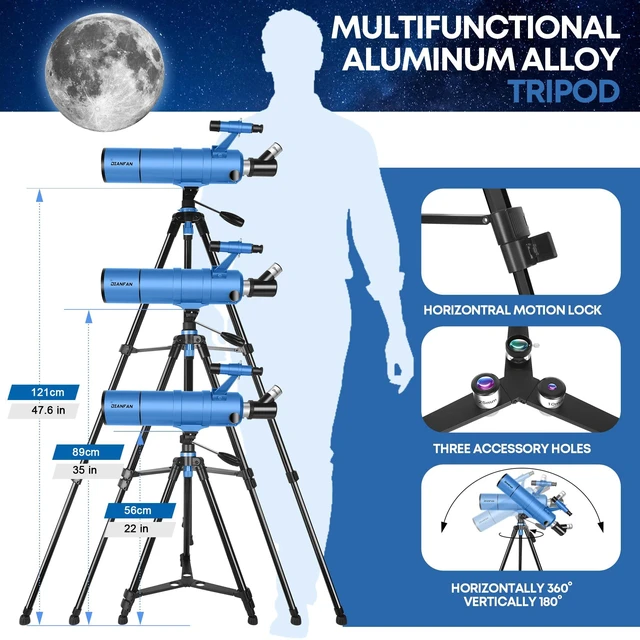 Alt view image 7 of 7 - Telescope for Kids & Adults, 90mm Aperture 550mm Astronomical Professional Telescope for Adults High Powered, Portable Travel Telescopes for Beginners with Tripod & Adapter, Bag, Folding Stool