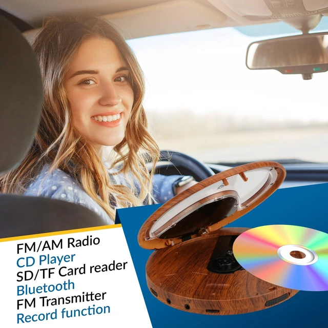 Alt view image 2 of 7 - Discover - Portable CD Player with Long-Lasting Battery - with Headphones - Radio FM - Compatible MP3 CD Player Portable - SD Card, FM Transmitter, Bluetooth - Ideal for Cars