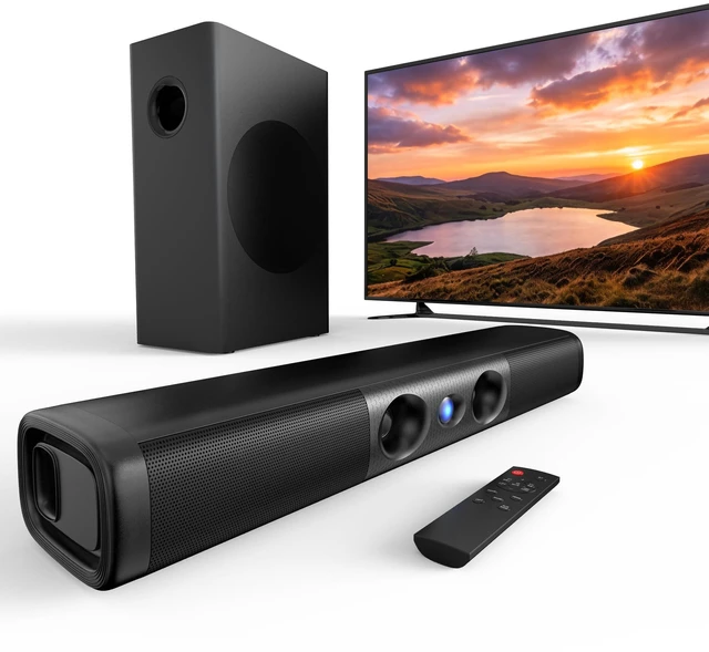 Main image of 100W Sound Bar with Wired Subwoofer, Deep Bass & Crystal Dialogue Surround Sound Home Theater System, 3.1 Channel Soundbar, Bluetooth 5.3/ARC/AUX/Optical Inputs, for TV/PC/Projector/Gaming