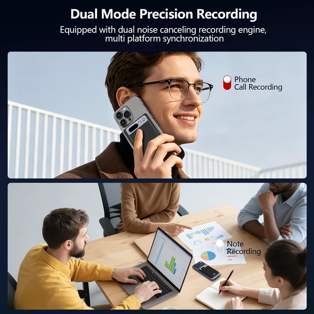 Alt view image 3 of 7 - AI Voice Recorder 64GB, Pocket AI Recorder with Transcribe & Summarize, AI Noise Cancellation, APP Control, 35 Hours Recording, Supports 152 Languages for Meetings, Calls, Lectures, Interviews(Grey)