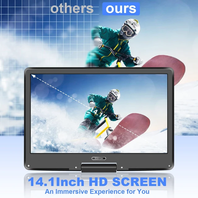 Alt view image 2 of 7 - 16.9" Portable DVD Player with 14.1 HD Swivel Screen, 6Hrs Play DVD Player Portable with Dual Speaker, Last Memory, Support SYNC TV/USB/SD Card, Play All Discs Format Except Blu-ray, Black