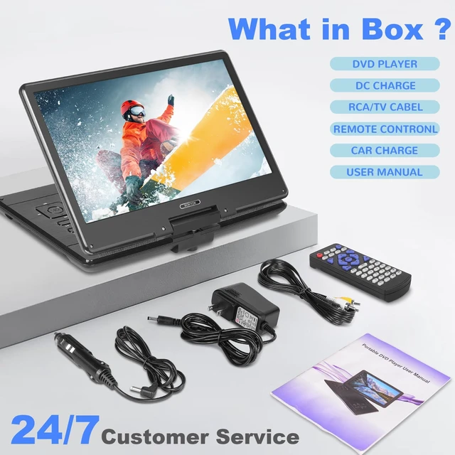 Alt view image 7 of 7 - 16.9" Portable DVD Player with 14.1 HD Swivel Screen, 6Hrs Play DVD Player Portable with Dual Speaker, Last Memory, Support SYNC TV/USB/SD Card, Play All Discs Format Except Blu-ray, Black