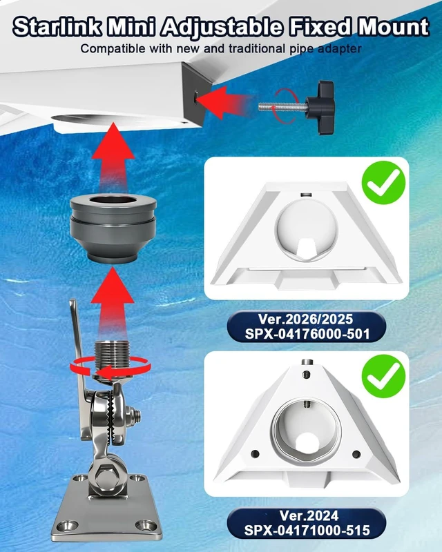 Alt view image 3 of 7 - Starlink Mini Adjustable Fixed Mount, Marine-Grade 316 Stainless Steel Ratchet Base, Heavy-Duty Antenna Mount with Pipe Adapter, Dual Swivel Ideal for Boats, Yachts, Sailboats & RVs