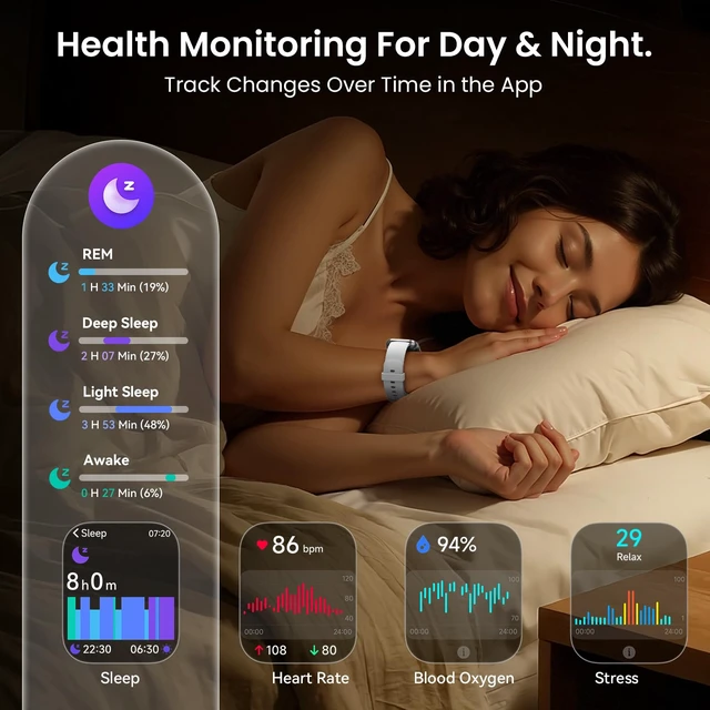 Alt view image 4 of 7 - Womens Smart Watch for Android/ iPhone, Fitness Tracker Watch for Men Women Make/Answer Call, Heart Rate/Sleep/Stress Monitor, Alexa/AI Voice, 1.85 HD 120+ Sports Activities Track Fitness Watch
